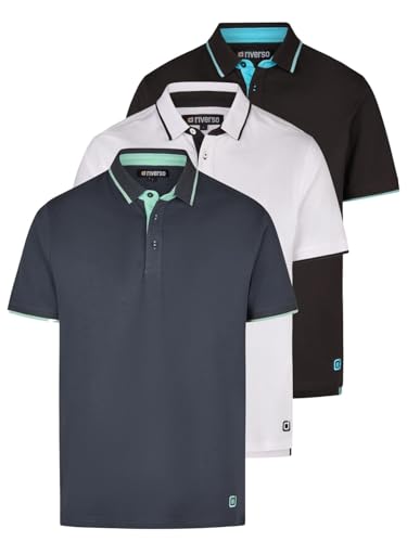 riverso Poloshirt Herren Kurzarm 3er Pack RIVLeano Regular Fit Shirt Sommer Basic Baumwolle Einfarbig, Größe:L, Farbe:Pack 3 (White/Navy/Black) von riverso