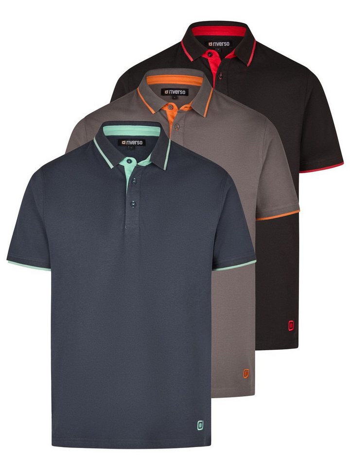 riverso Poloshirt Herren Polohemd 3er-Set Regular Fit (Vorteilspack, 3-tlg) Basic Sommer Shirt aus 100% Baumwolle von riverso