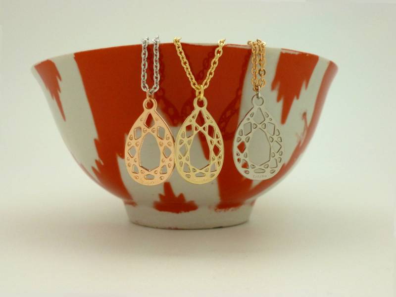 Tropfenform Diamant Anhänger Halskette Gold Pink Silber Collier Tropfen - Made in Italy Handgefertigt von rivoluzionecanarini