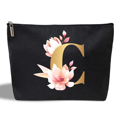 Kosmetiktasche für Damen, personalisierbar, Schwarz, Schwarze Make-up-Tasche - C von rizotus