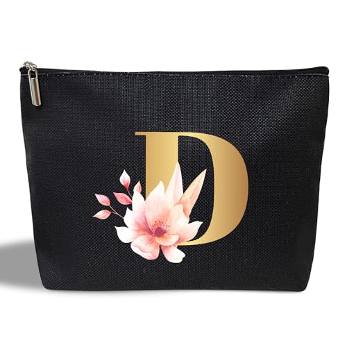 Kosmetiktasche für Damen, personalisierbar, Schwarz, Schwarze Make-up-Tasche, D von rizotus