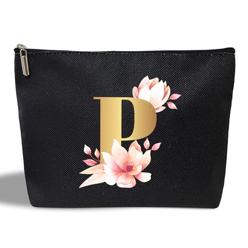 Personalisierte Make-up-Tasche für Frauen, Jahrestags-Hochzeitsgeschenk für Braut, Brautjungfer, Mutter, Schwester, Tochter, Kosmetiktasche mit Initialbuchstabe P, Monogramm-Reißverschluss, von rizotus