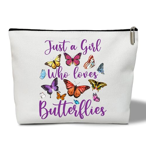 rizotus Make-up-Tasche für Frauen, inspirierendes Geschenk für sie, Frauen, Mädchen, Tochter, Ehefrau, Lehrer, Make-up-Tasche, Kosmetiktasche, Reisezubehör, Just A Girl Who Love Butterfly-18 von rizotus