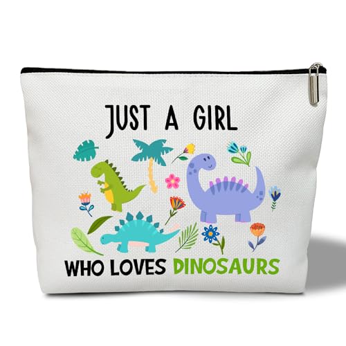 rizotus Make-up-Tasche für Frauen, inspirierendes Geschenk für sie, Frauen, Mädchen, Tochter, Ehefrau, Lehrer, Make-up-Tasche, Kosmetiktasche, Reisezubehör, Just A Girl Who Love Dinosaurs-16 von rizotus