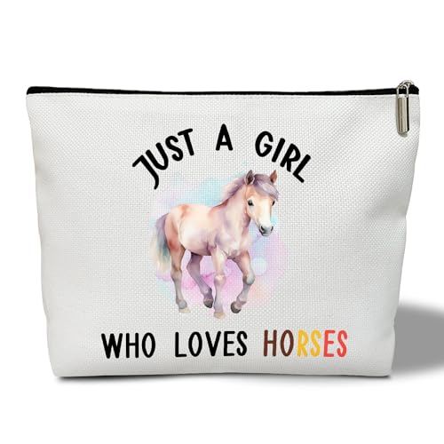 rizotus Make-up-Tasche für Frauen, inspirierendes Geschenk für sie, Frauen, Mädchen, Tochter, Ehefrau, Lehrer, Make-up-Tasche, Kosmetiktasche, Reisezubehör, Just A Girl Who Love Horses-17 von rizotus