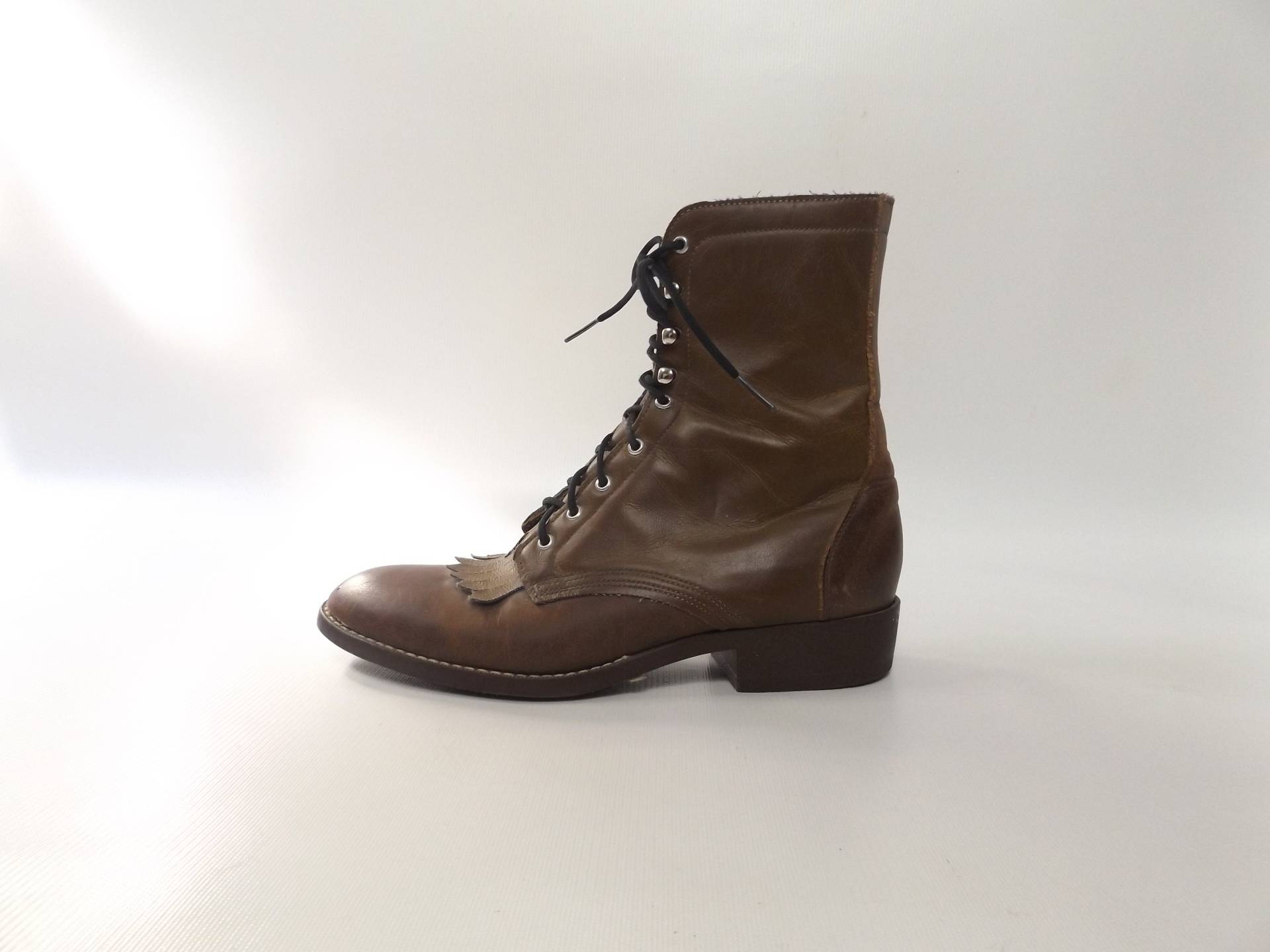 Braune Leder Roper Stiefel Herren Größe 5 - Fransen Schnürstiefel Western Oma 1990Er Jahre Grunge Hipster Cowboy Schuhe Packer Booties Für Damen von roadkillvintage