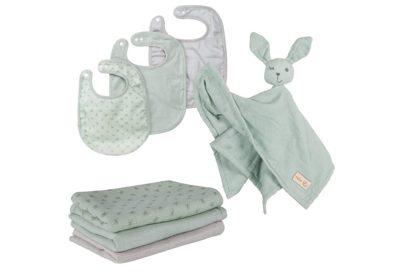 roba® Neugeborenen-Geschenkset Lil Planet 3 Lätzchen, 3 Windeln und ein Schmusetuch mit Häschengesicht von roba®