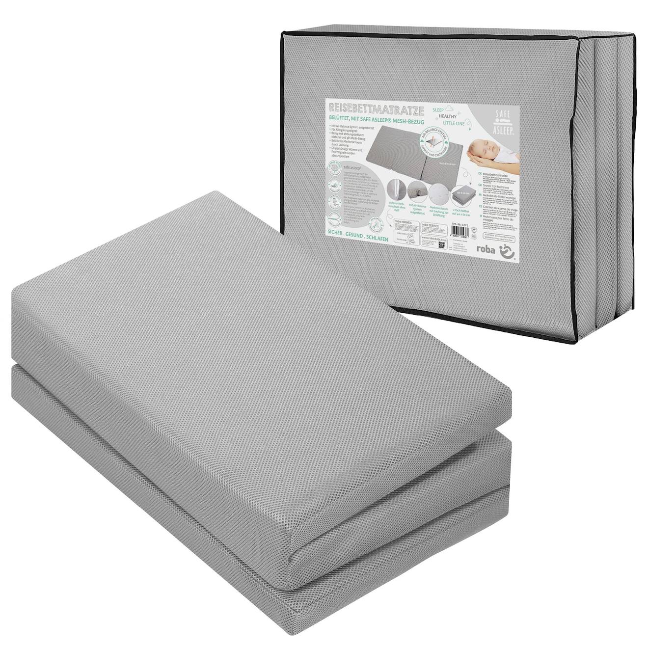 Atmungsaktive Reisebettmatratze  'safe asleep®' & Transporttasche  - mesh gesteppt von roba