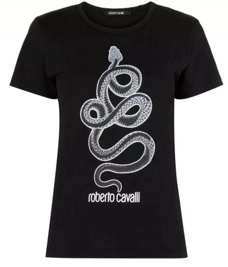 roberto cavalli T-Shirt Firenze Damen RC Monogram Snake-Print Slim Fit Street-Chic-Stil, perfekt für moderne Outfits. von roberto cavalli
