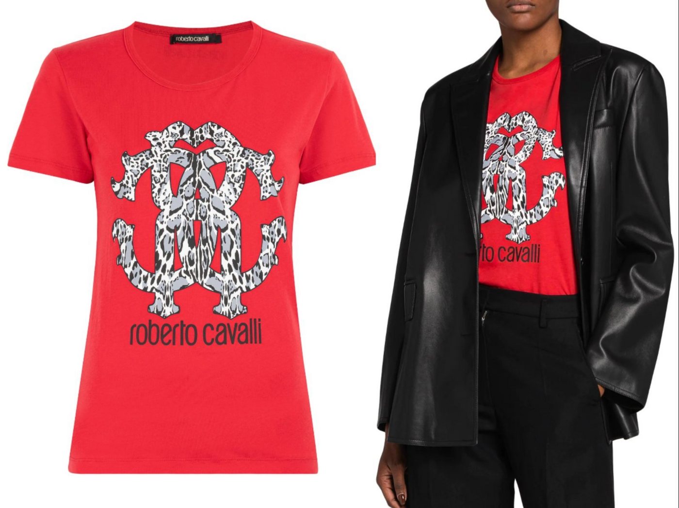 roberto cavalli T-Shirt ROBERTO CAVALLI RC LYNX-PRINT MONOGRAM COTTON T-SHIRT TOP LOUNGE ICONI von roberto cavalli