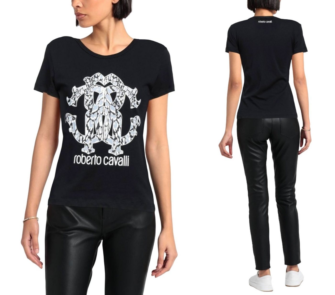 roberto cavalli T-Shirt ROBERTO CAVALLI RC LYNX-PRINT MONOGRAM COTTON T-SHIRT TOP LOUNGE ICONI von roberto cavalli