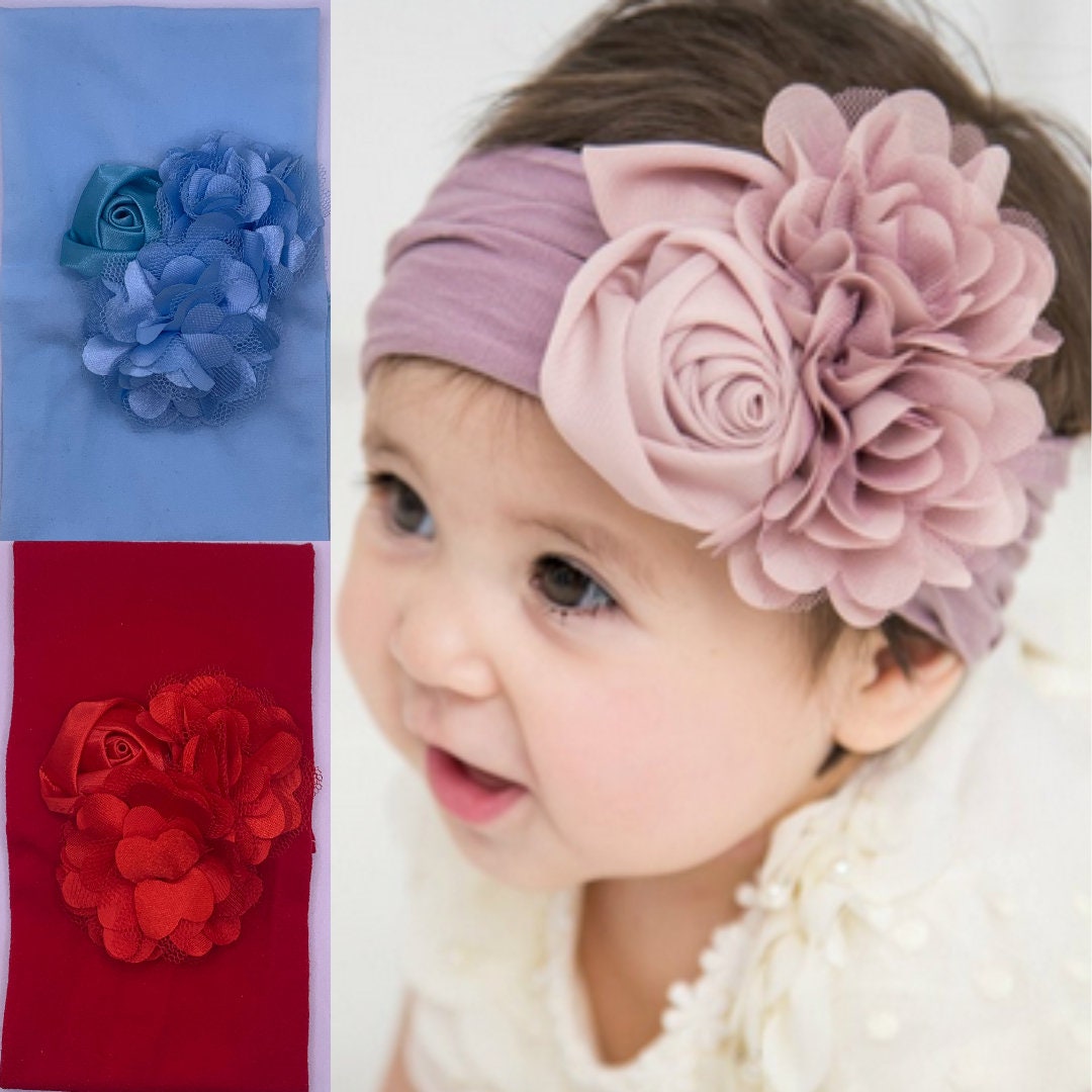 Nylon Baby Stirnband, Florale Stirnbänder, Mädchen Oversized Blumen Kopfwickel Kleinkind Mädchen, Headwraps von rocabows