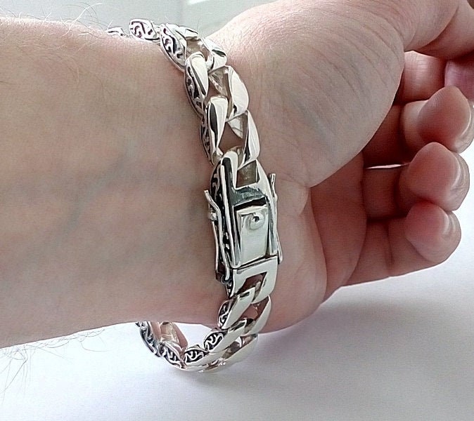 Panzerarmband Massiv Aus Sterling Silber 925 Schwere Breite Kette von rockfantasiashop