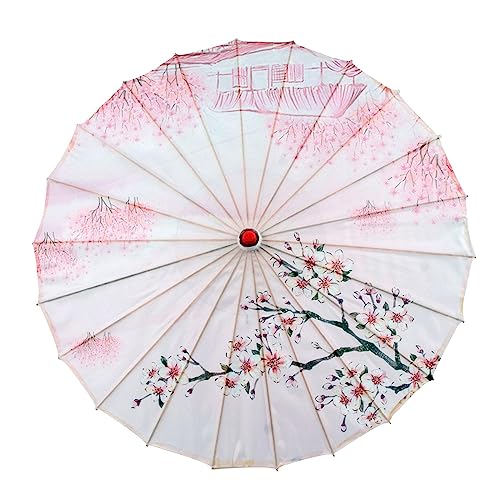 rockible 32" chinesischer Regenschirm aus geöltem Papier, Seidentuch, Damenschirm, orientalischer Stil, Sonnenschirm, Stil I von rockible