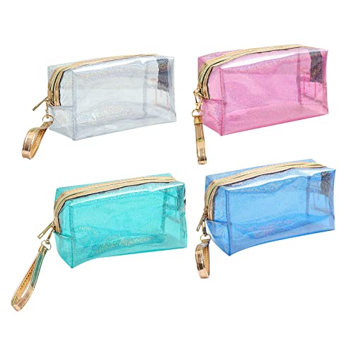 rockible 4 transparente PVC-Kosmetiktaschen, stilvolle Damen-Kulturbeutel, praktische Reisetasche für Make-up, Violett von rockible