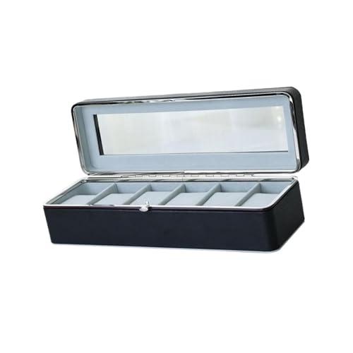 rockible Aufbewahrungsbox für Uhren mit 6 Fächern, Mehrzweckkoffer mit transparentem Deckel, dekorative, Elegante Schmuckvitrine für Männer und Frauen von rockible