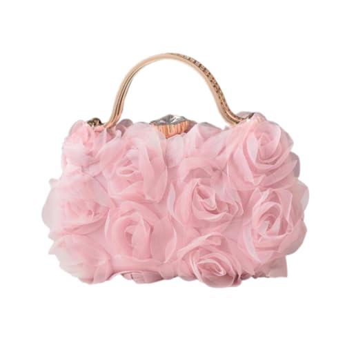 rockible Blumenpartybeutel Abnehmbarer Kettenabend Kupplung für Lippenstiftkarten Abschlussball, Rosa von rockible