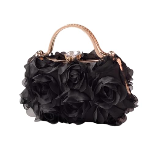 rockible Blumenpartybeutel Abnehmbarer Kettenabend Kupplung für Lippenstiftkarten Abschlussball, Schwarz von rockible