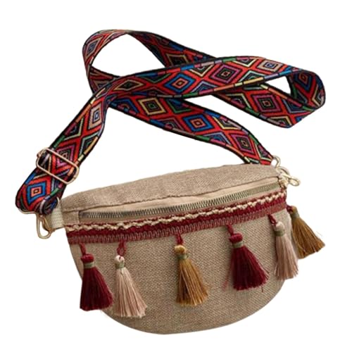 rockible Böhmische Bauchtasche, ethnische Umhängetasche, Damen-Hüfttasche, Brusttasche, Hüfttasche für Festival, Outdoor, Urlaub, Straße, Rot von rockible