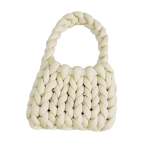 rockible Damen Häkeltasche, Handtasche, Gewebt, Grob, Leicht, Elegant, Einkaufstasche, Einkaufstasche, Unterarmtasche, Umhängetasche für Party, Hochzeit, Weiß von rockible