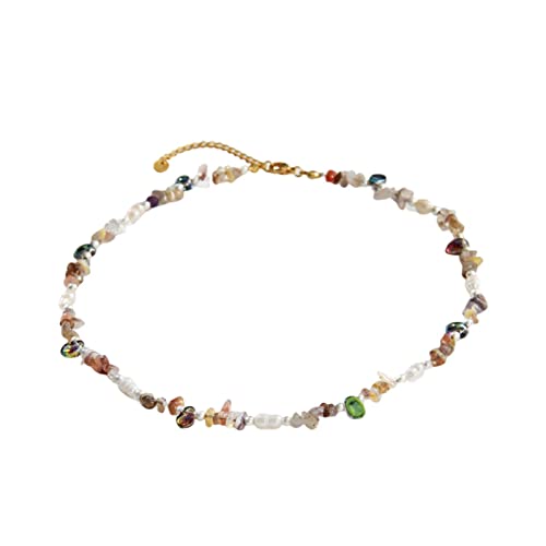 rockible Elegante Steinperlen-Halskette mit verschiedenen Perlen, böhmischer Damenschmuck, stilvoll und leicht, 40 cm Länge von rockible