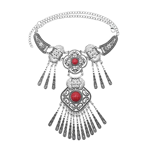 rockible Elegante Vintage Halskette mit Quastenanhänger für Damen, rot von rockible