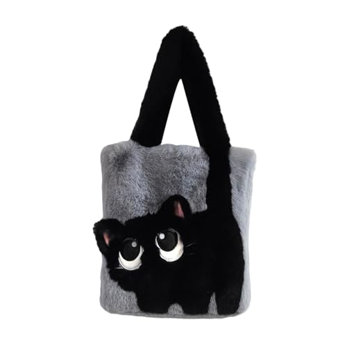 rockible Fuzzy Tote Bag PU Umhängetasche Hobo Bag Mode Große Kapazität Unterarmtasche, Grauschwarz von rockible