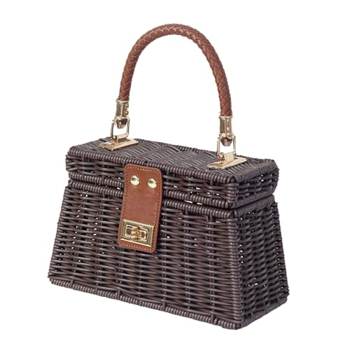 rockible Gewebte Tragetasche für Damen, Kunstrattan, Handtasche, Clutch, gewebte Tasche für Wandern von rockible