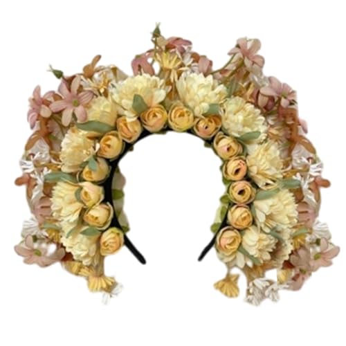 rockible Han Chinesischer Blumenkranz Stirnband Kopfschmuck Frauen Cosplay Haarband für Phtoo Requisiten, Gelb von rockible