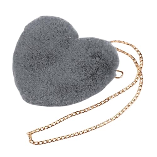rockible Herzförmige Umhängetasche, pelzige Geldbörse mit Kette, stylische Tasche, Umhängetasche, Grau von rockible