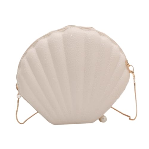 rockible Muschelförmige Umhängetasche mit Reißverschluss, kompakte Umhängetasche mit Kette für den Straßensommer, Beige von rockible