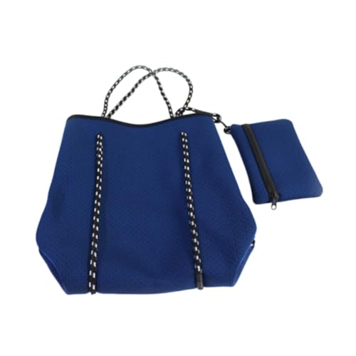 rockible Neopren-Tasche für Damen, Pool-Tasche mit Kleiner Tasche, Mehrzweck-Strandtasche, Löcher, Handtasche für Fitnessstudio, Sport, Schwimmen, Picknick im, Blau von rockible