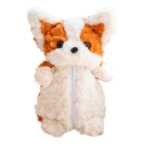 rockible Plüsch-Federmäppchen in Hundeform, Federmäppchen, tragbar, groß, bezaubernd, Make-up-Tasche, Kosmetiktasche für, Zuhause, Teenager, Büro, Kind, Orange von rockible