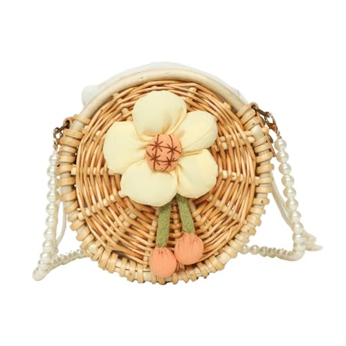 rockible Rattan Bag Hand gewebte Handtasche mit Perlengurt zum Dating -Urlaubspicknick, Blume von rockible