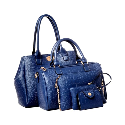 rockible Set mit 5 Schultertaschen, Handgelenk-Geldbeutel, Damen-Handtaschen-Set aus PU-, Kettentasche, Blau von rockible