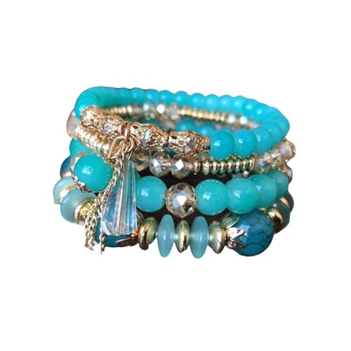 rockible Statement-Armbänder, mehrlagiges Perlenarmband, Manschette, Damen und Herren, stilvolle dekorative Perlenarmbänder, böhmisches Armband für Dating, Blau von rockible