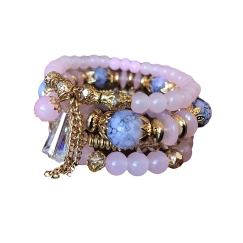 rockible Statement-Armbänder, mehrlagiges Perlenarmband, Manschette, Damen und Herren, stilvolle dekorative Perlenarmbänder, böhmisches Armband für Dating, ROSA von rockible