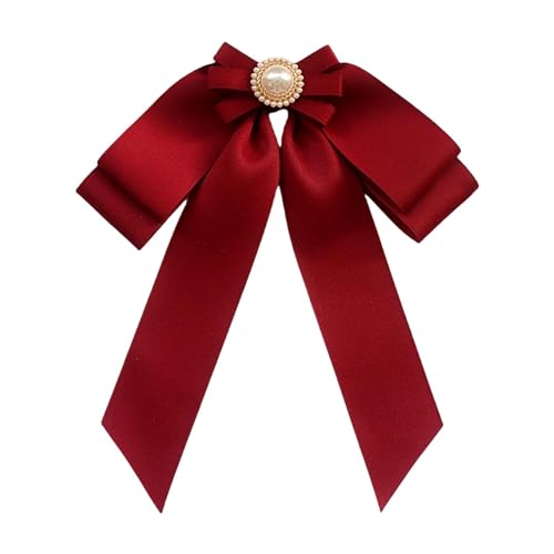 rockible Vorgebundene Brosche mit Schleife für Damen, Krawattennadel, Dekor, tragbare Perlen-Fliege, Broschennadel für Hemden, Uniformen, Hochzeiten, formelle, Rot von rockible