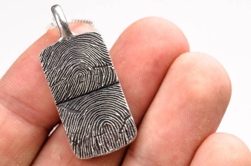 Fingerabdruck Halskette Quadrat Personalisierte Sterling Silber Schmuck von rockmyworldinc