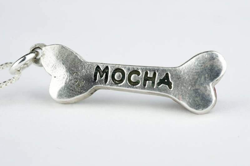 Hundeknochen Halskette Personalisierter Schmuck Silber Name von rockmyworldinc