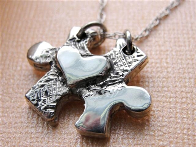 Puzzleteil Halskette Schmuck Herz in Sterling Silber von rockmyworldinc