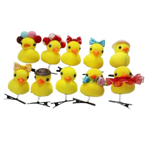 Rockreyoa Kleine Enten-Haarnadel 10 Stück Interessant Lustige 3D Tier Haarspangen Kleine gelbe Ente Frühling Haarklammern Cartoon Clips Erwachsene Kinder Haarschmuck Ente Kopfschmuck Haarclip von rockreyoa