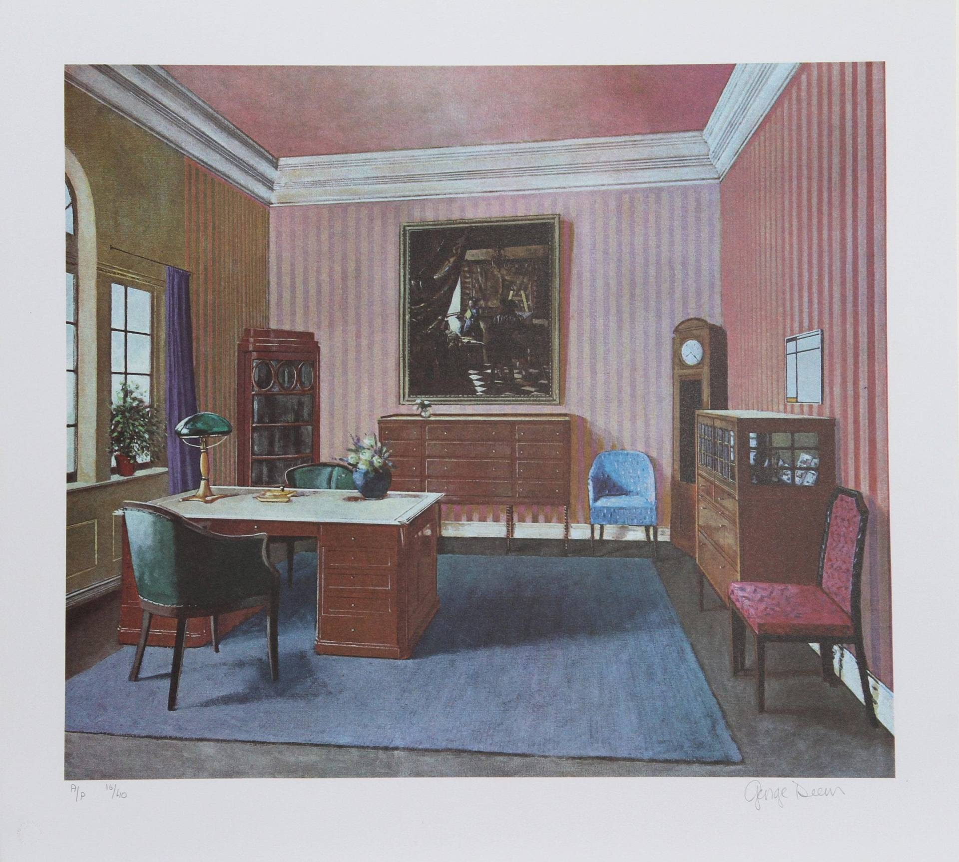 George Deem, Pinkroom With Vermeer Gemälde, Lithographie, Signiert Und Nummeriert in Bleistift von rogallery