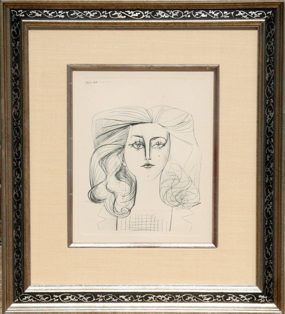 Pablo Picasso, Platte 8 | Porträt Franfranoise, Pochoir Auf Lana Papier von rogallery