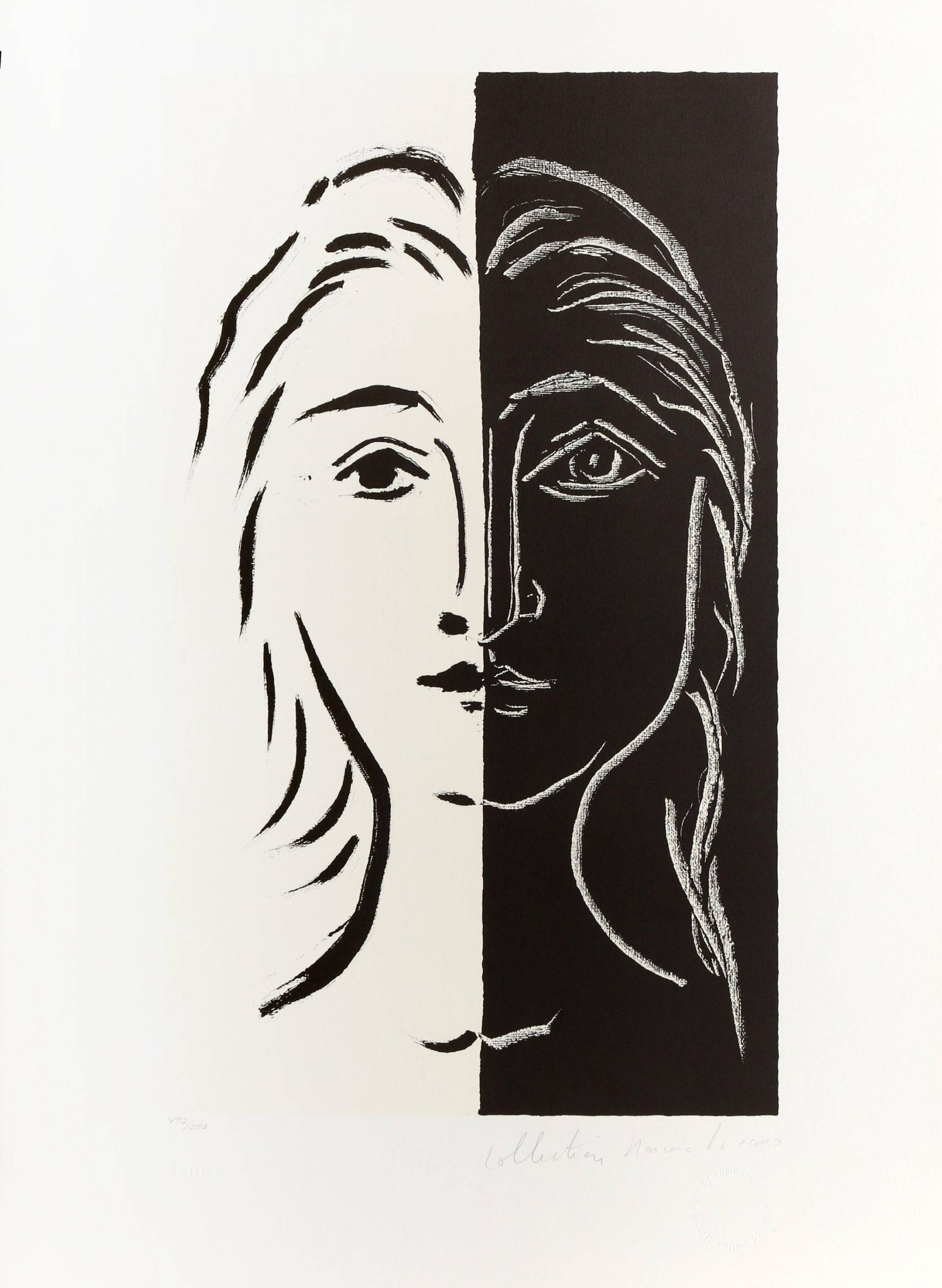 Pablo Picasso, Portrait En Deux Parties Noire Et Blanche, Lithographie Auf Arches Papier von rogallery