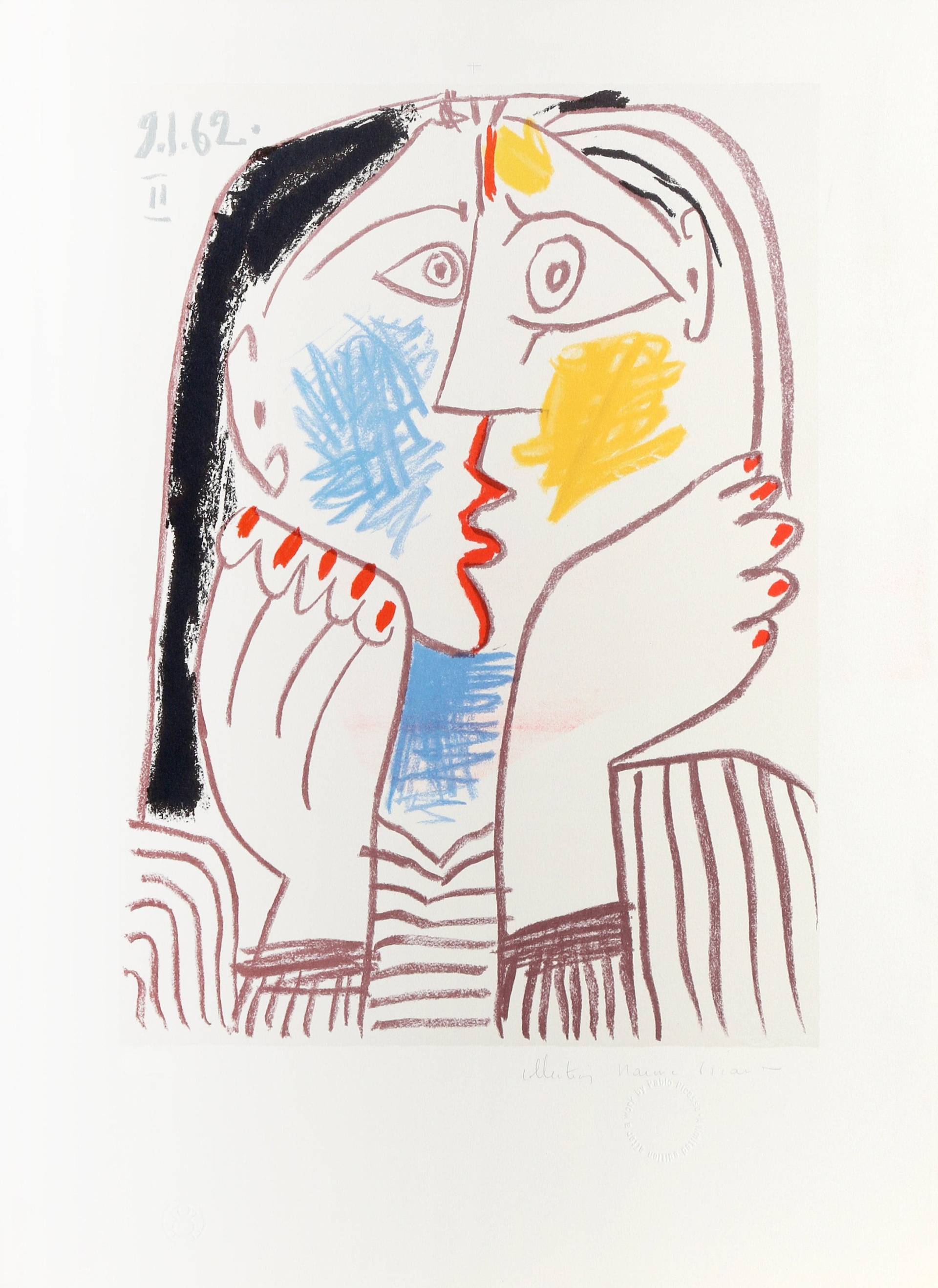 Pablo Picasso, Tete Appuyee Sur Les Mains Ii, Lithographie Auf Arches Papier von rogallery