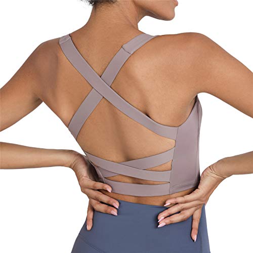 romansong Strappy Yoga Sport BHS für Frauen Gepolsterte Criss-Cross Back Tank Tops, Lila, X-Groß von romansong