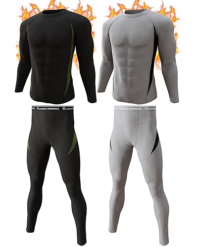 romision 2-Pack Thermounterwäsche Herren Atmungsaktiv Thermoaktiv Funktionsunterwäsche Innenfleece Skiunterwäsche Weich Thermo Unterwäsche Set Wärme Manner Lange Unterwäsche Sport Stil von romision