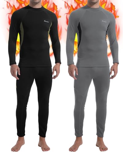 romision 2 Pack Thermounterwäsche Herren Funktionsunterwäsche Herren Skiunterwäsche Weich Thermo Unterwäsche Set von romision