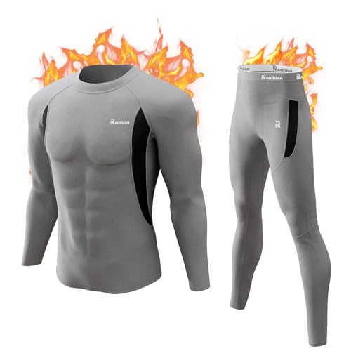 romision Thermounterwäsche Herren Atmungsaktiv Thermoaktiv Funktionsunterwäsche Innenfleece Skiunterwäsche Weich Thermo Unterwäsche Set von romision